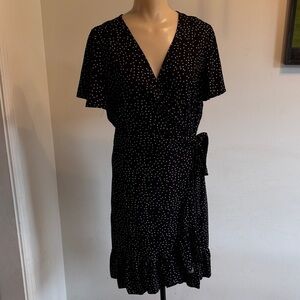 Elegant Black Polka Dot Wrap Dress